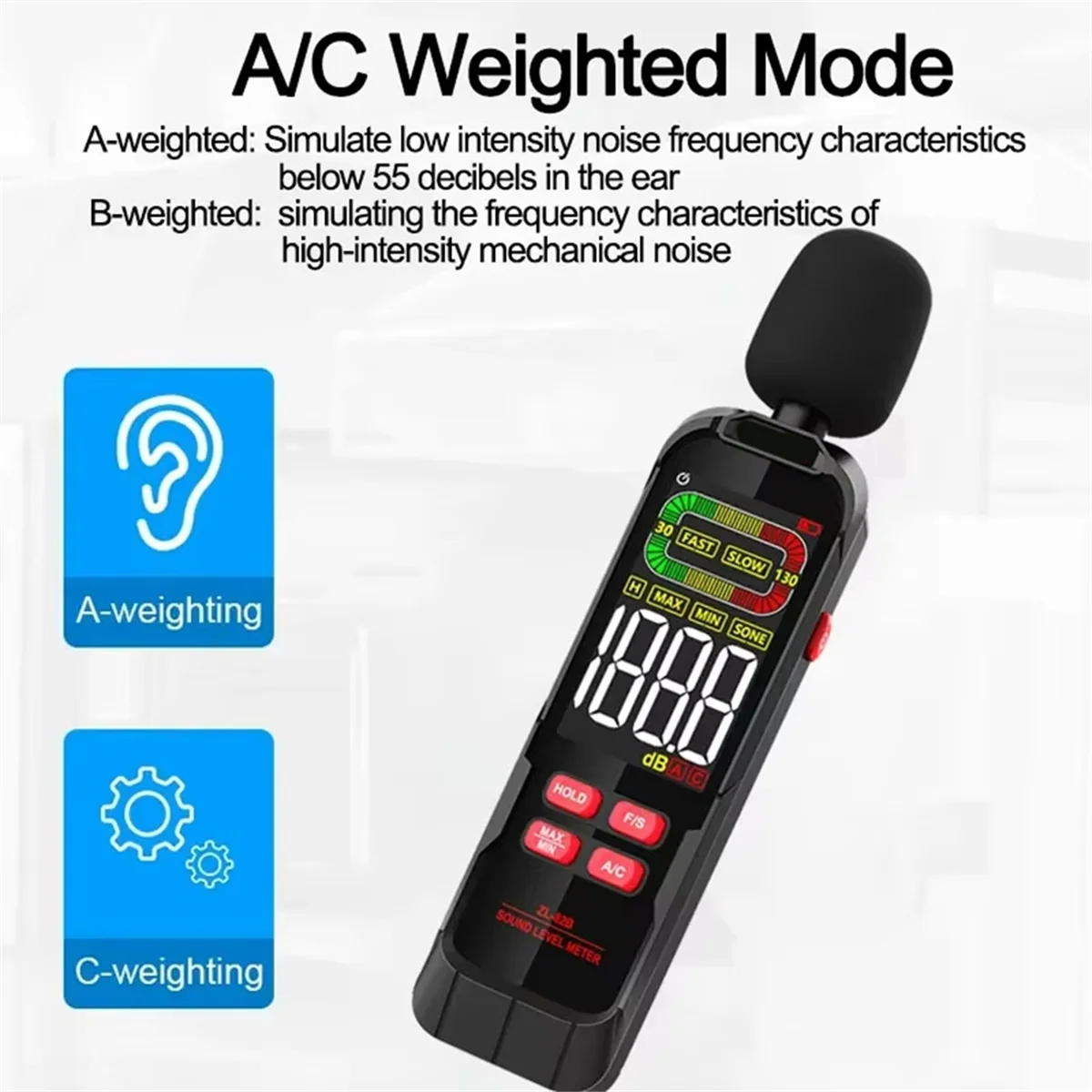 

AA98 USB Charging 30-130dB A/C Weighted Digital Sound Level Meter Handheld Decibelimetro Decibel Noise Meter ZL82A