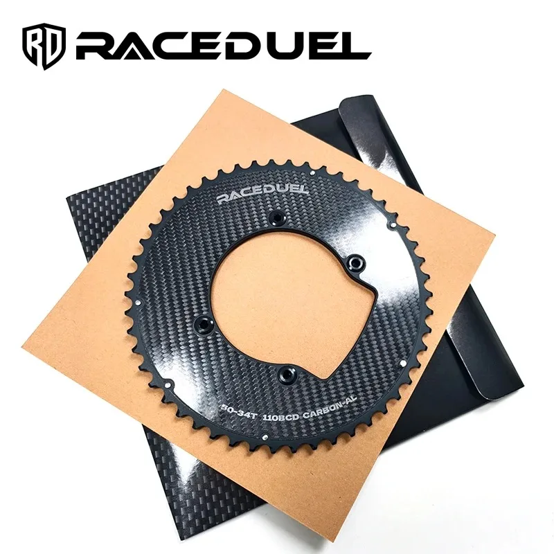 Image of RACEDUEL Carbon 110BCD Doppelkettenblatt für Shimano R7000 R8000 R9100 R7100 R8100 Rennrad Ultraleichtes Kettenrad 50/34T 53/39T