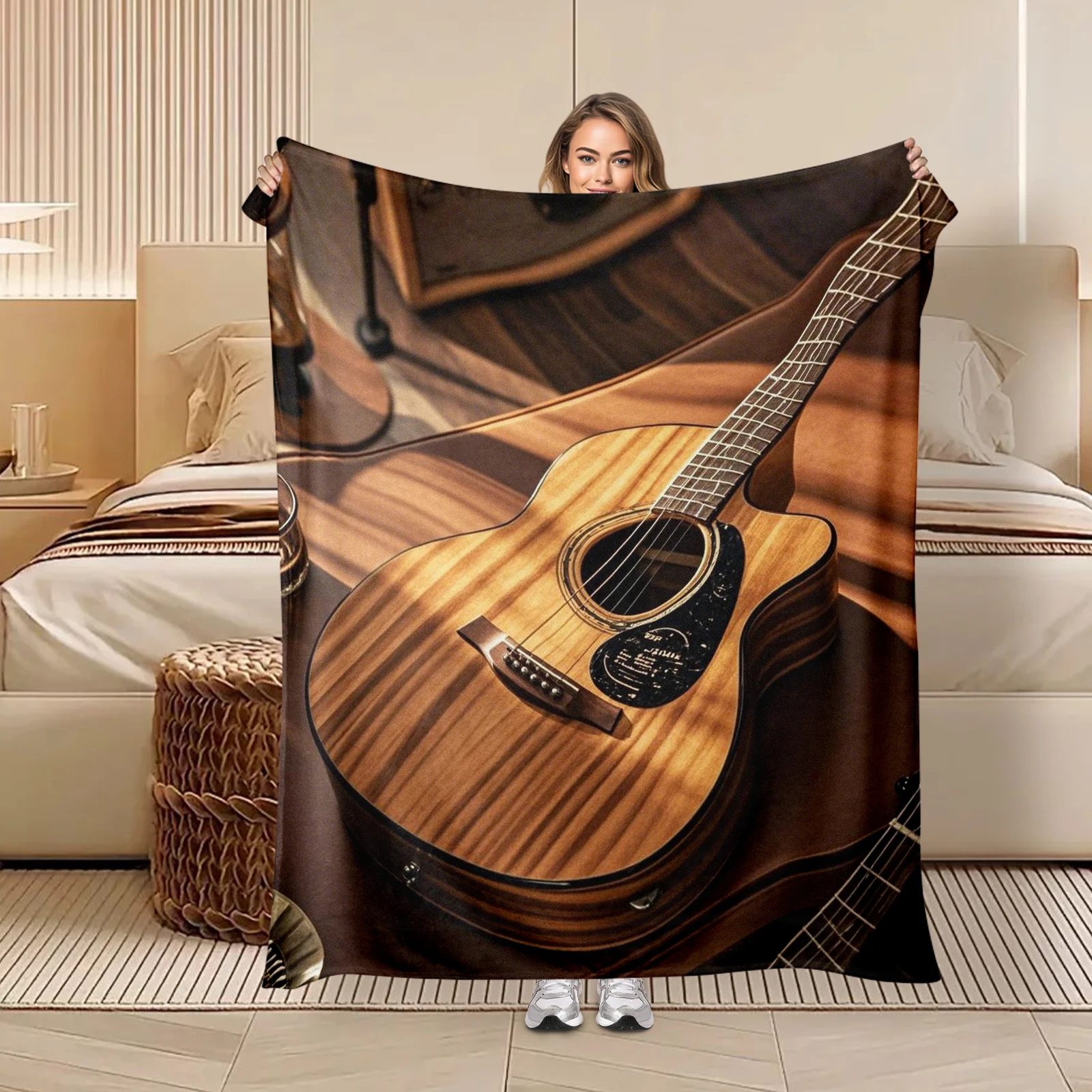 

Adorable Wooden Guitar Blanket Perfect For Bringing Joy And Comfort During Music Festivals