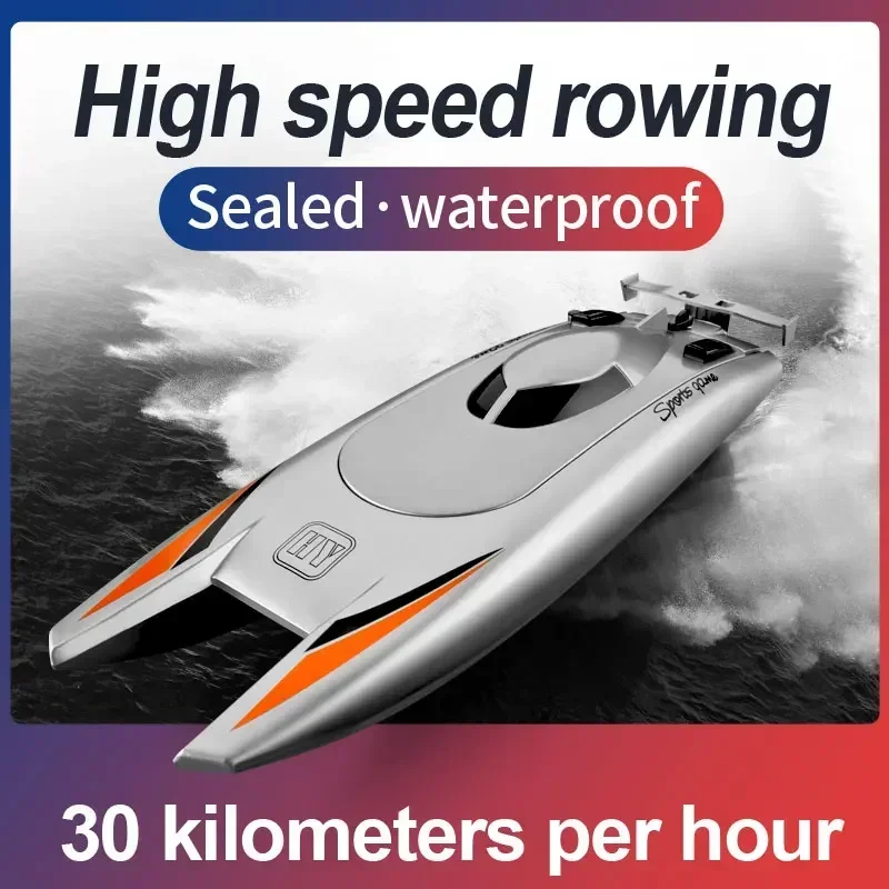 Barcos RC 2.4G 25 KM / H Barco de corrida de alta velocidade 2 canais Barcos de controle remoto de motor duplo para crianças Barco de corrida adulto