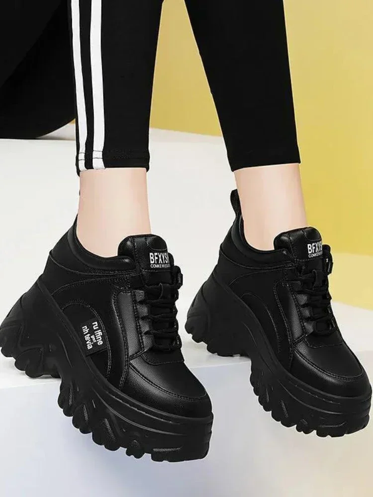 White Black Chunky Sneakers Women Spring Autumn Thick Bottom Dad Shoes Woman Fashion PU Leather Platform Sneakers Ladies2024