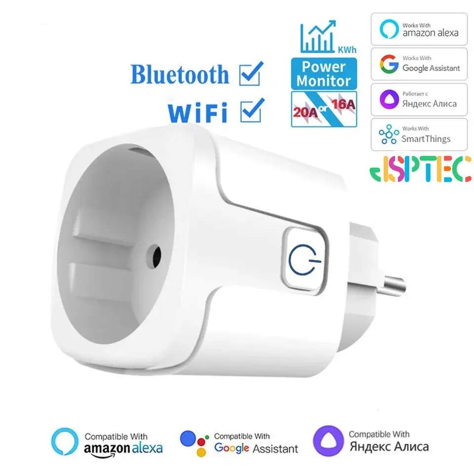 Tuya Smart Socket EU16A/20A Wifi Smart Plug With Power Monitoring Smart Life APP Remote Control Support Google Assistant Alexa