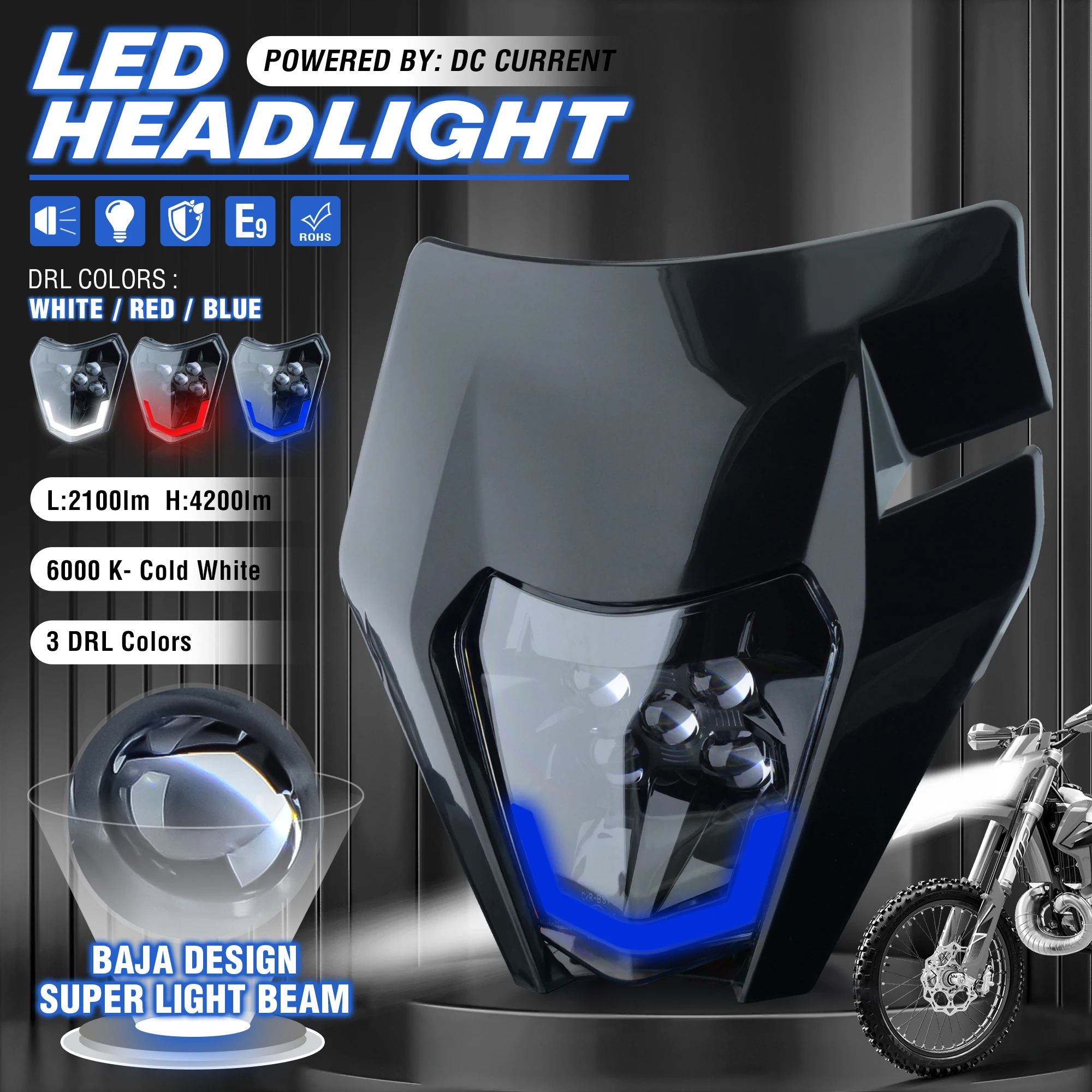 QUEEN X MOTOR Motorcycle LED Head Light Headlamp Head Light Fairing For KTM SXF MX Dirt Bike Enduro Supermoto EXC Headlight