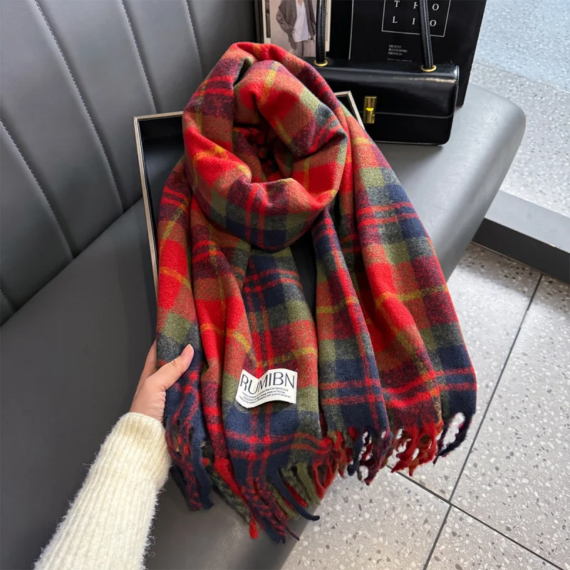 New Plaid Fashion Soft elegant Women\'s Scarf Winter Windproof Thickened Shawl All-Match Keep Warm Scarf Double-Sided Long Scarf