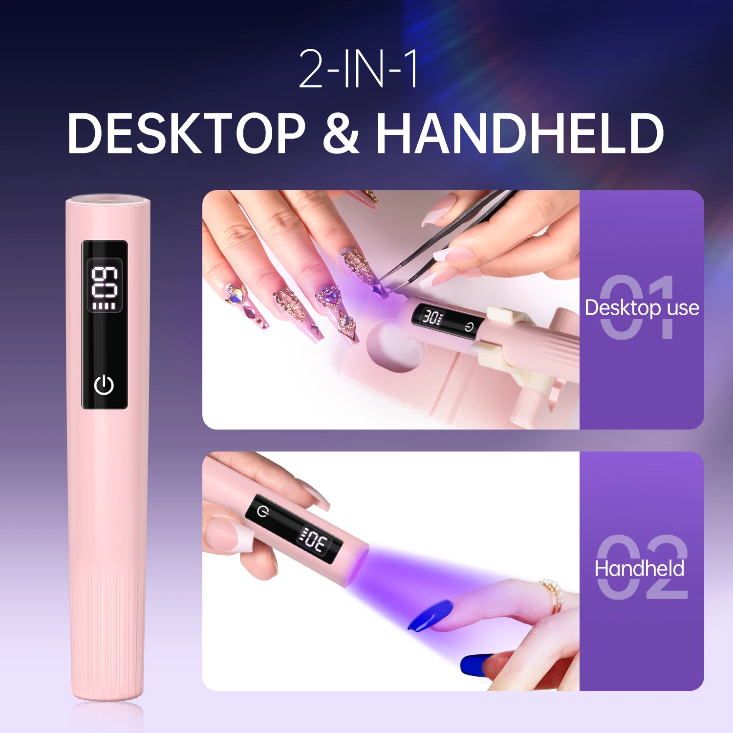 무선 네일 램프 스탠드 포함 휴대용 UV 라이트 LCD 디스플레이 젤 네일용 충전식 USB 네일 드라이어 빠른 경화용