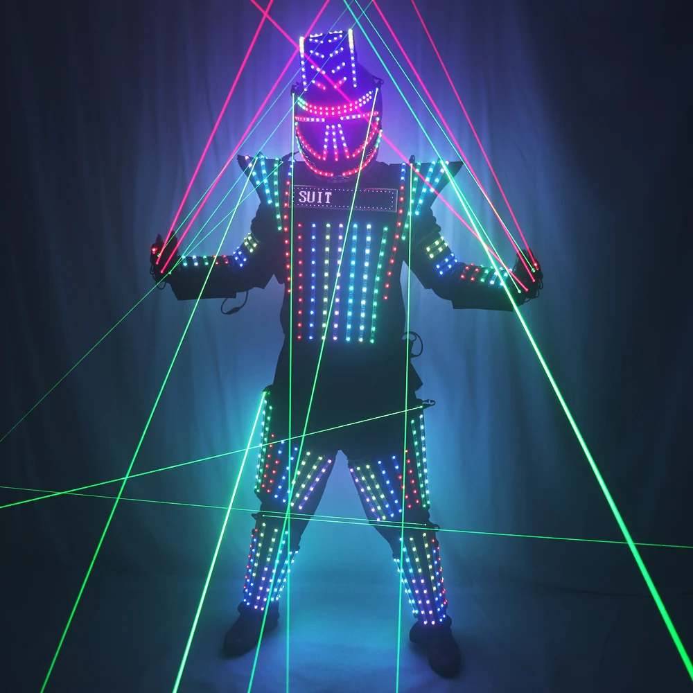 Full Color LED Robot Suit Green Laser Costume Laser Jacket Model Show Dress Clothe DJ Bar Performance