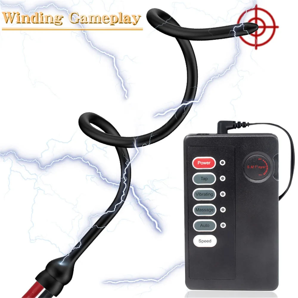 SM Electric Shock Urethra Player Metal Bead Urethral Sounding Plug Penis Ring E-Stim Prostate Massage Horse Eye Rod Sex Products - view 3