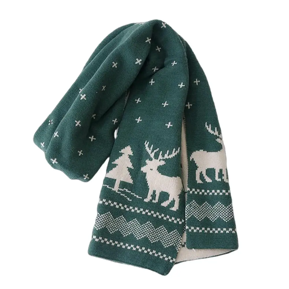 Christmas Deer Knitted Scarf Red Korean Style Winter Fashion Warm Cute Festive New Year Gift for Women Cozy Holiday Accessory