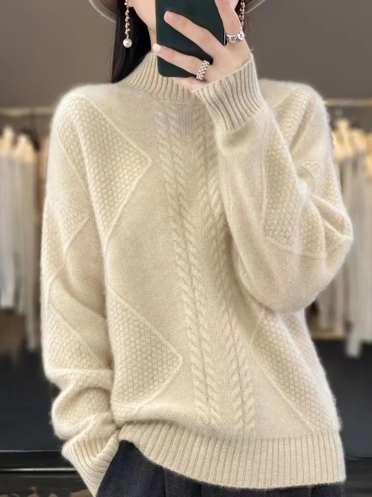 Women\'s pullover cashmere sweater Women\'s autumn and winter long sleeved knitted cashmere sweater Women\'s top long sleeved sweat