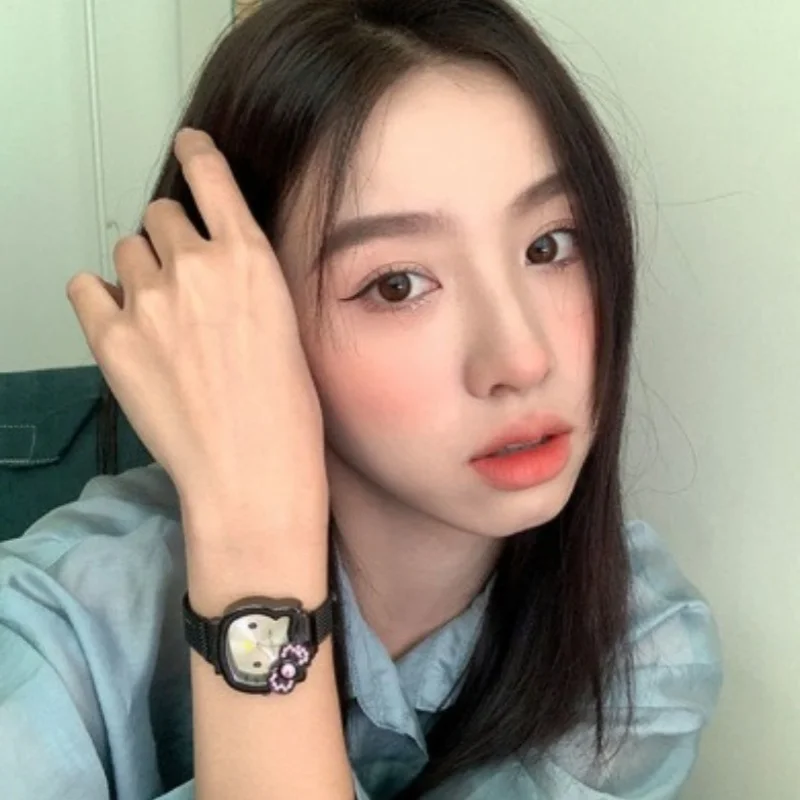 Kawaii Anime Hellokitty Magnetic Strap Diamond Watch Sanrio Cartoon Wristwatch Girl's  Watch  Clock Christmas Gift for Kid