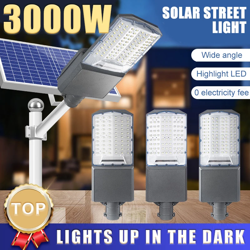 무선 방수 LED 태양광 가로등, 뒷마당 가로등, 보안 투광 조명, 리모컨 및 극, 3000W, 2000W, 1000W