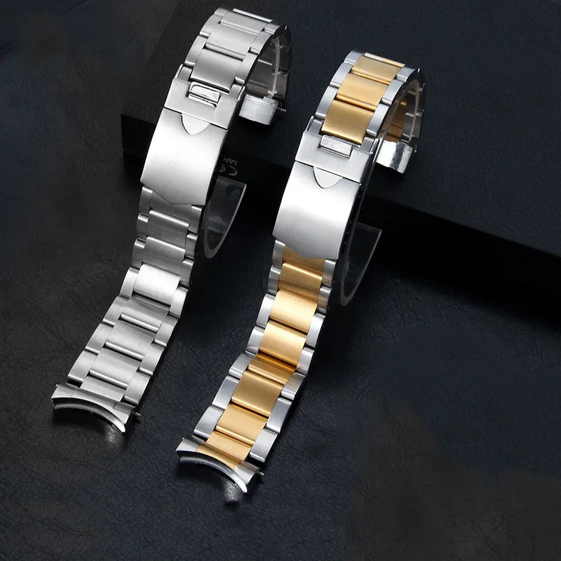 

Luxury 22mm Stainless Steel Watch Band Curved End Link Metal Watch Strap with Folding Buckle for Smart Watch