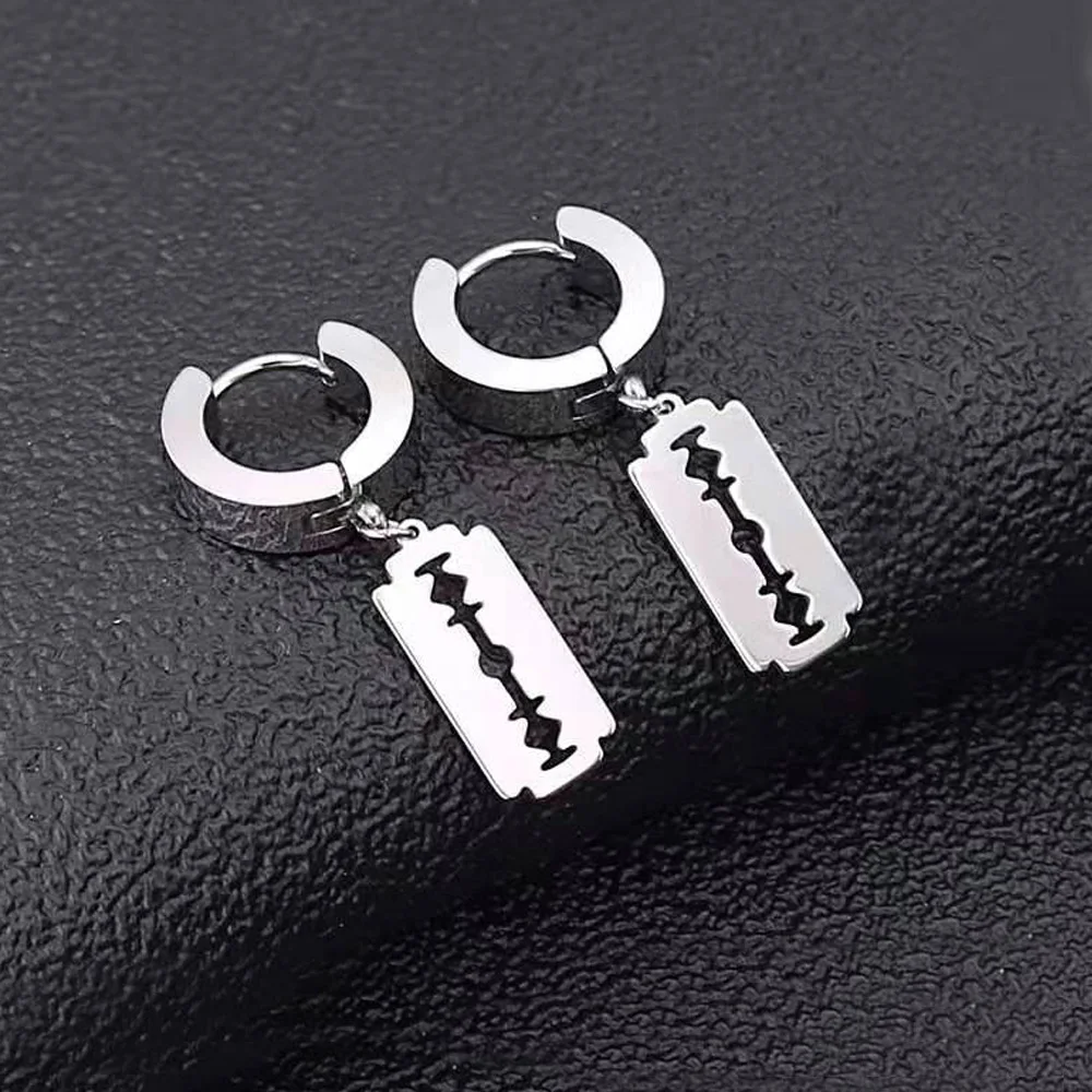 Edelstahl Gold Silber Überzogene Rasierklinge Tropfen Ohrringe Kleine Hoop Baumeln Ohr Schmuck Rock Roll Männer Frauen Mode Geschenk