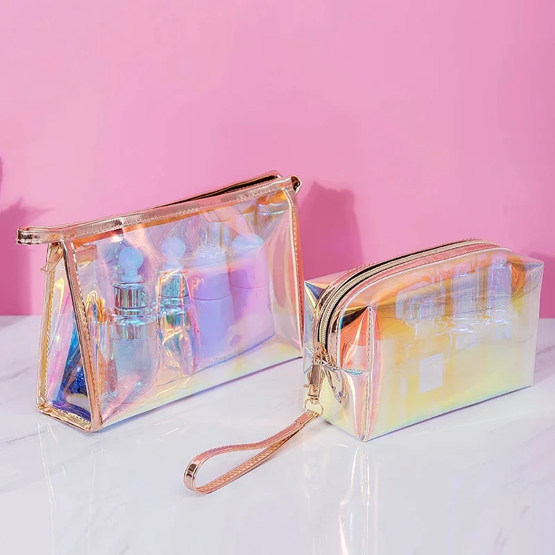 Fashion Laser Travel Cosmetic Bag Transparent Makeup Bags Toiletry Brush Bags Organizer Women Necessary Wash Make Up Case Box