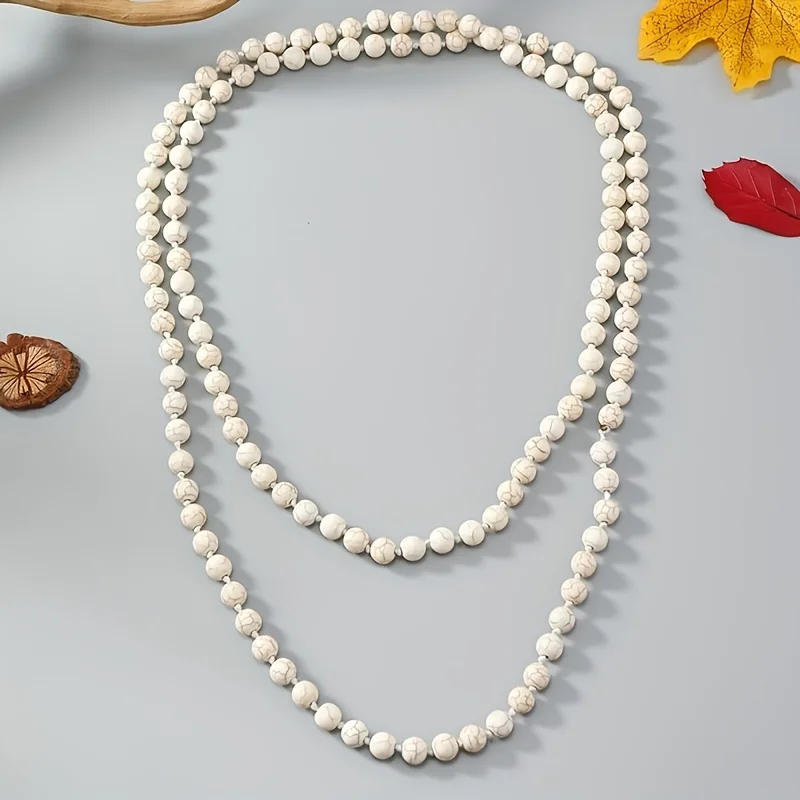 Bohemia Turquoise Long Necklace Simple Beaded Neck Chain Stylish Ladies Jewelry Accessories