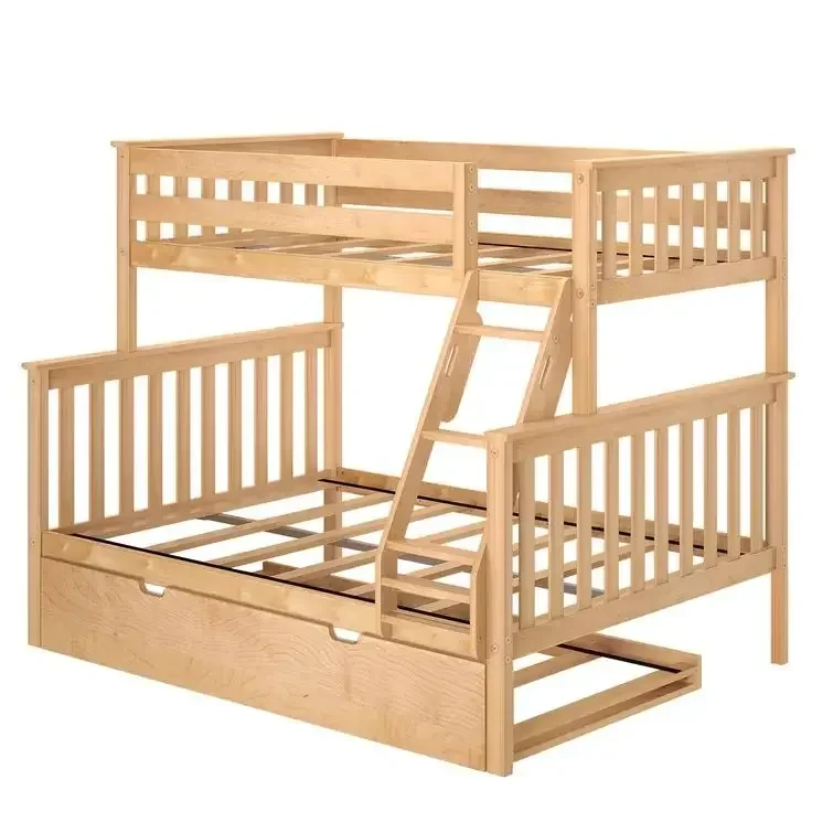 Children Kids Used Solid Wood Standard Bunk Bed with Trundle Korean Gray Wood Box Style Packing Modern Bedroom Color