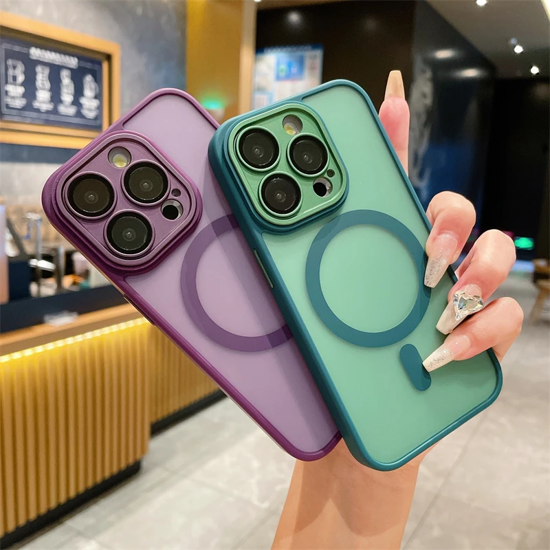 Translucent For Magsafe Magnetic Wireless Charge Case For iPhone 16 15 14 Plus 13 12 11 Pro Max Matte Hard Lens Protection Cover image 3