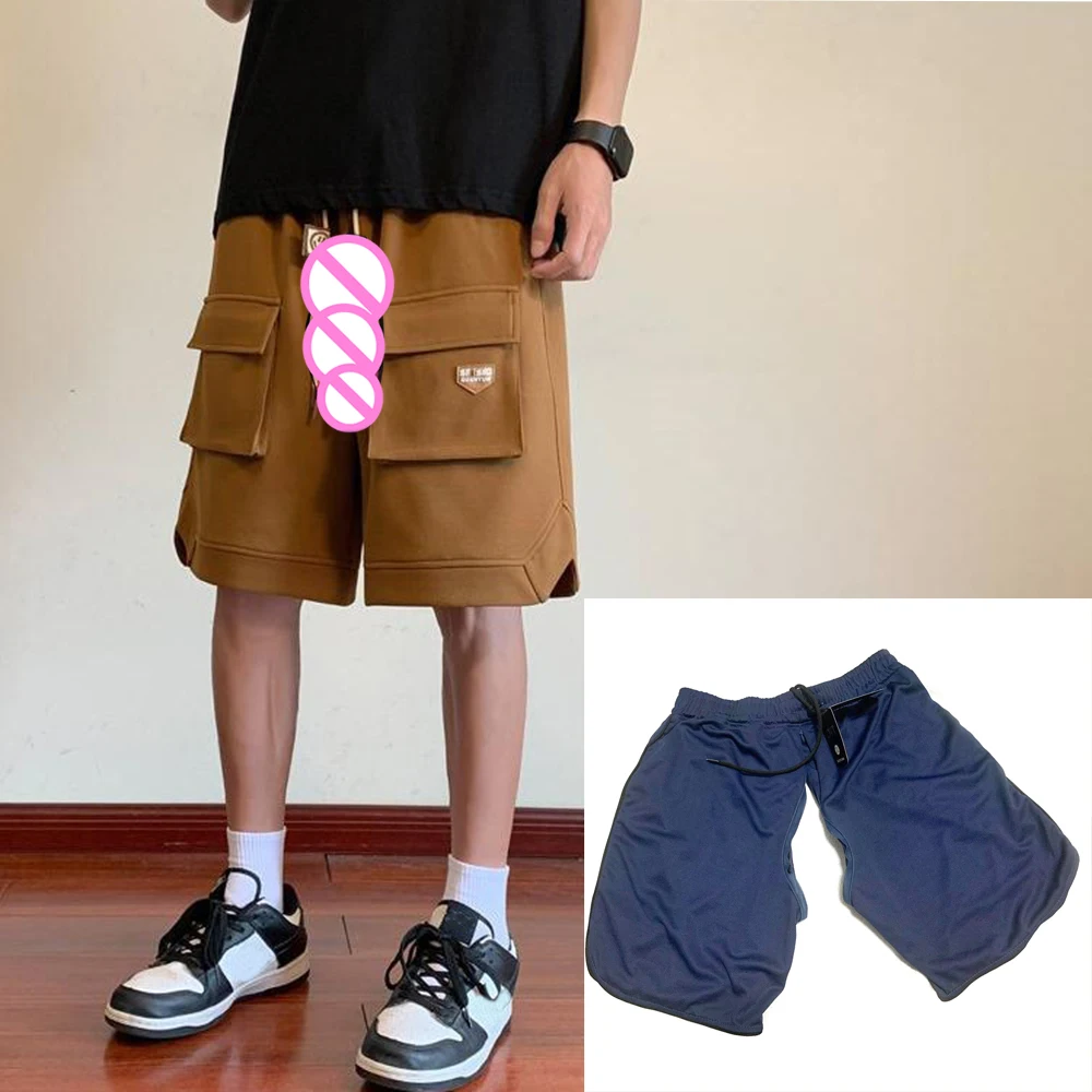 보이지 않는 오픈 크로치 야외 섹스 남성 성인 의류 남성 카고 반바지 여름 다목적 스포츠 루즈 피팅 캐주얼 짧은 바지