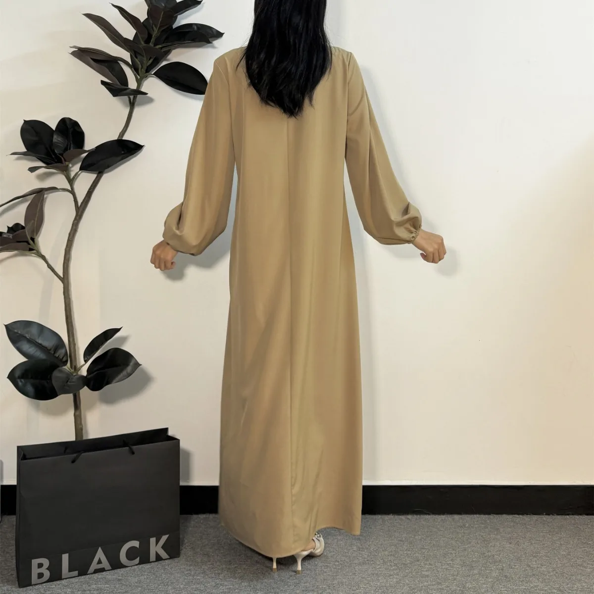 Muslim Dress Women Abayas Fashion Female Full Sleeve A-line Loose Prayer Dresses O-neck Casual Solid Long Ramadan Maxi Dresses