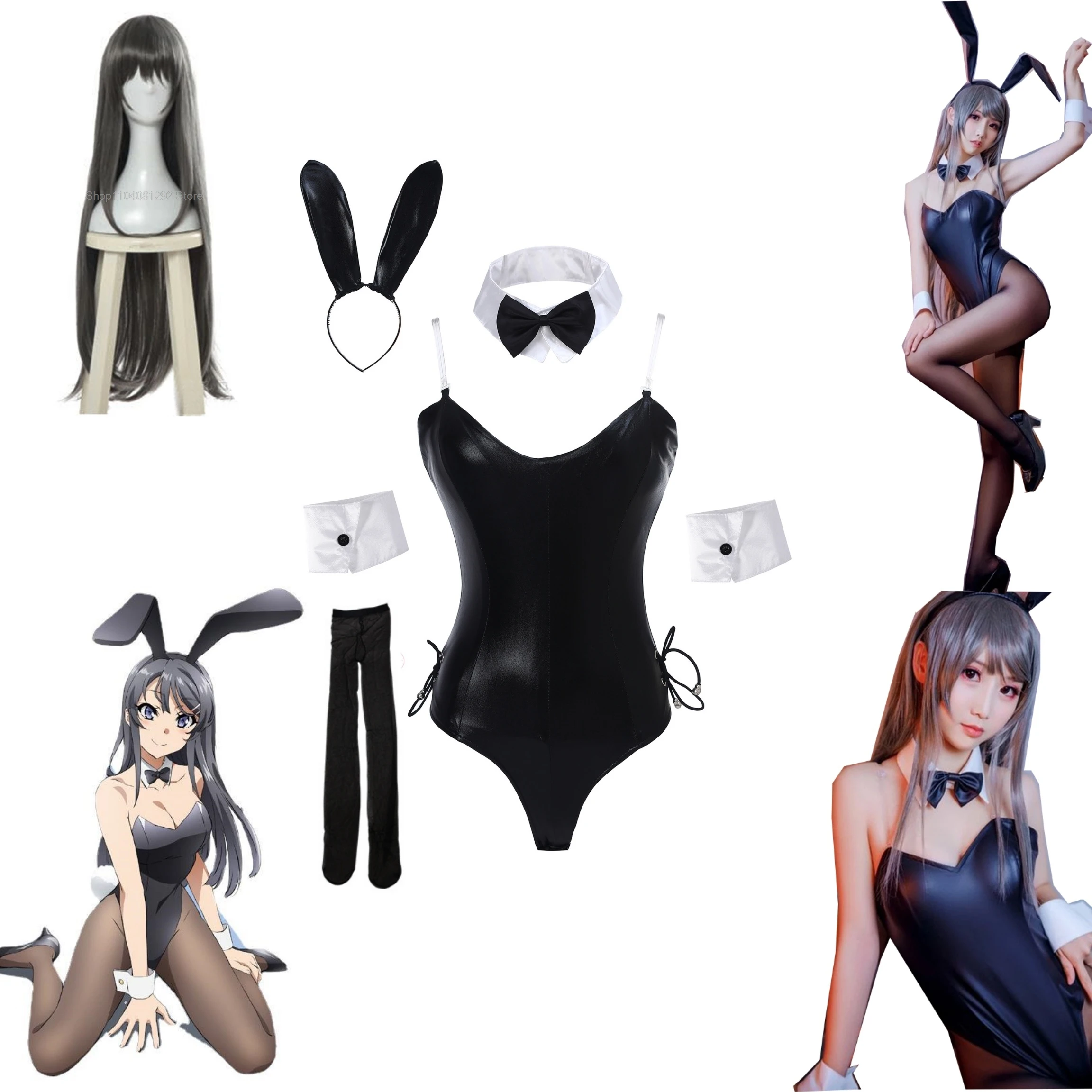 Sexy Bunny Girl Cosplay Bodysuit Sakurajima Mai Bunny Girl Senpai Cosplay Costume Jumpsuit Faux Leather Woman Rabbit Costumes