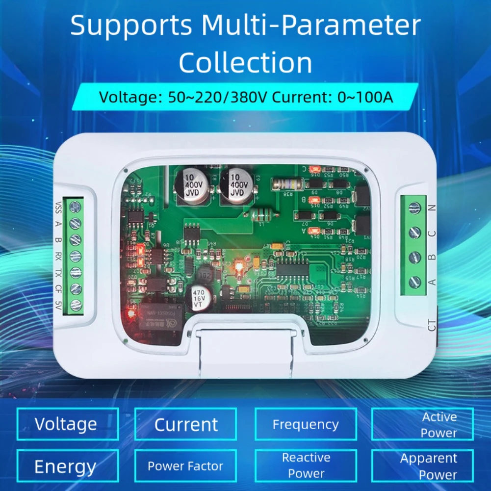 PZEM-6L24 For RS485/UART For Modbus-RTU Power-Monitor 3phase 110 380V 100A Active Reactive Energy Voltage Current Meter For Auto