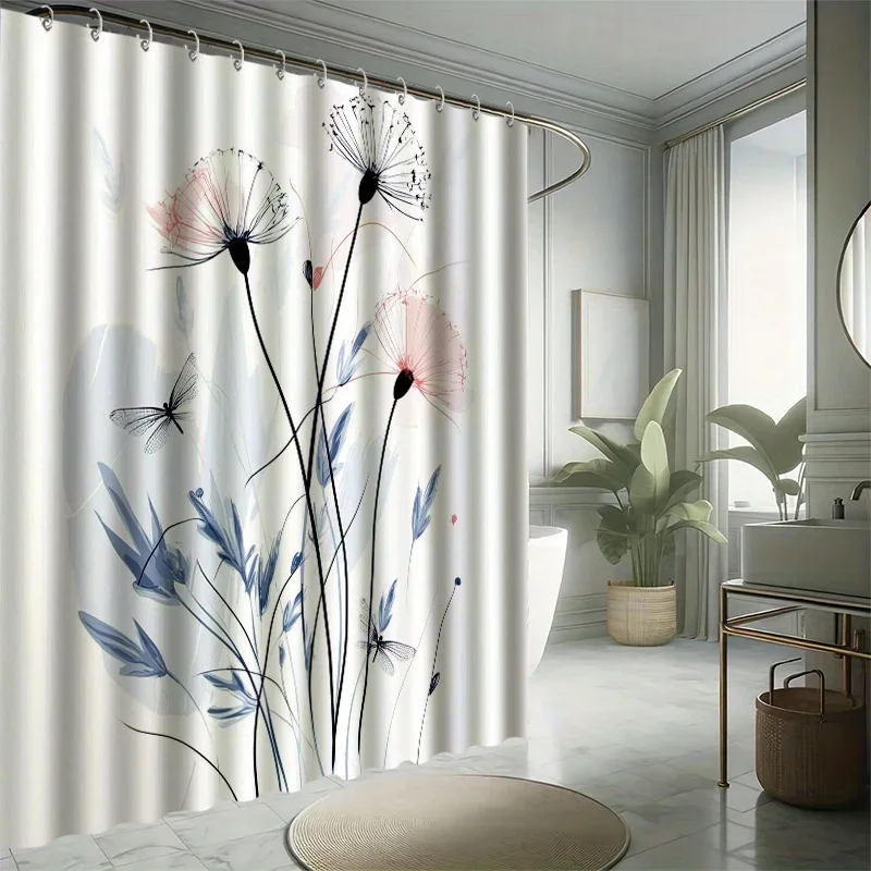

Набор занавесок для душа с чернильным прудом, китайский стиль лотоса, элегантный минимализм, 12 крючков, полиэстер, перегородка для ванны, современный декор для ванны