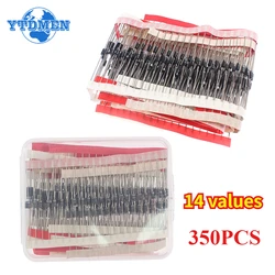 350PCS Schottky Rectifier Diodes Kit 14 Values 1N4148 1N4001 1N4004 1N4007 1N5404 1N5406 1N5408 RL207 UF4007 FR107 FR2071N5817