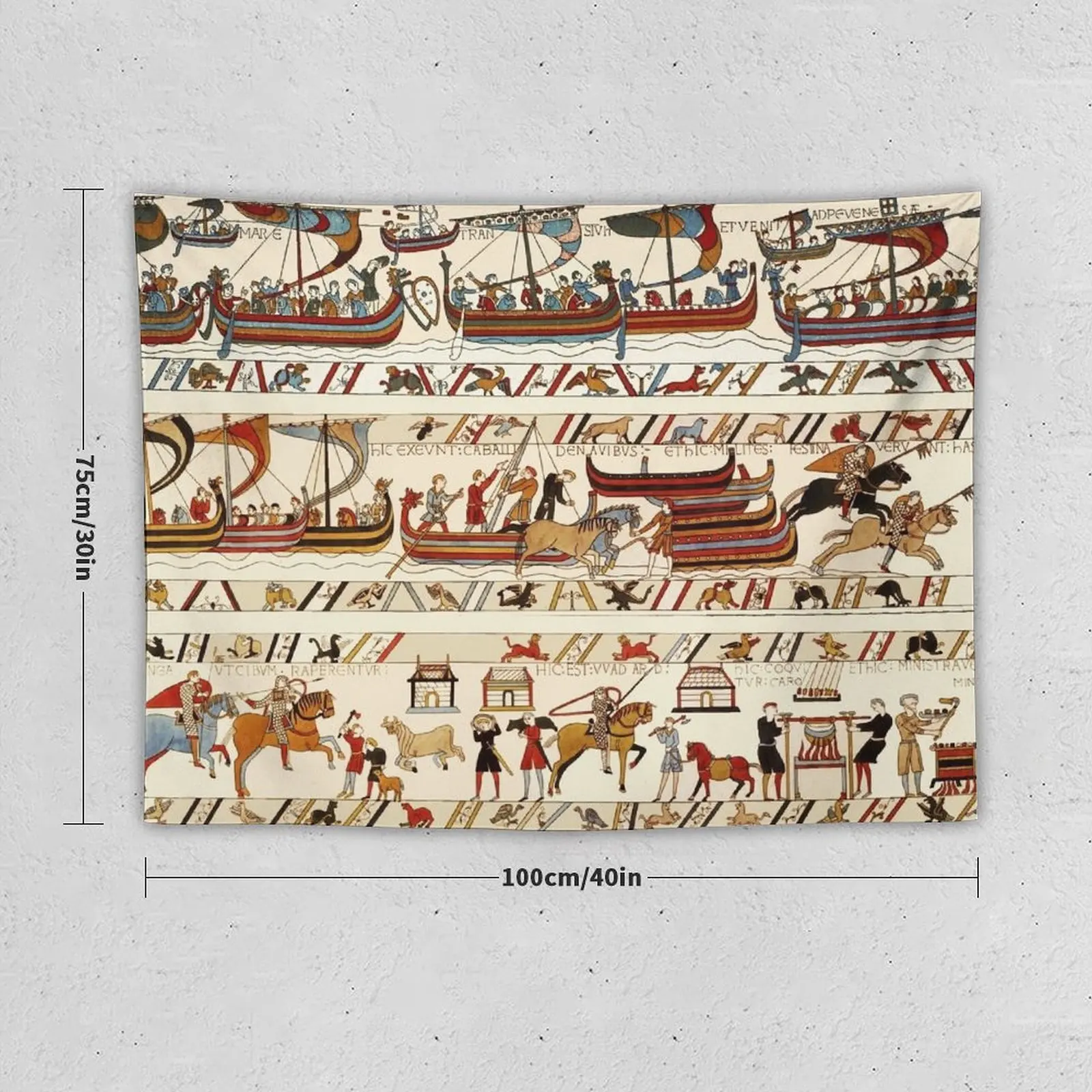 BAYEUX TAPESTRY ,BATTLE OF HASTINGS ,NORMAN KNIGHTS HORSEBACK AND VIKING SHIPS Tapestry Wall Mural Kawaii Room Decor Tapestry