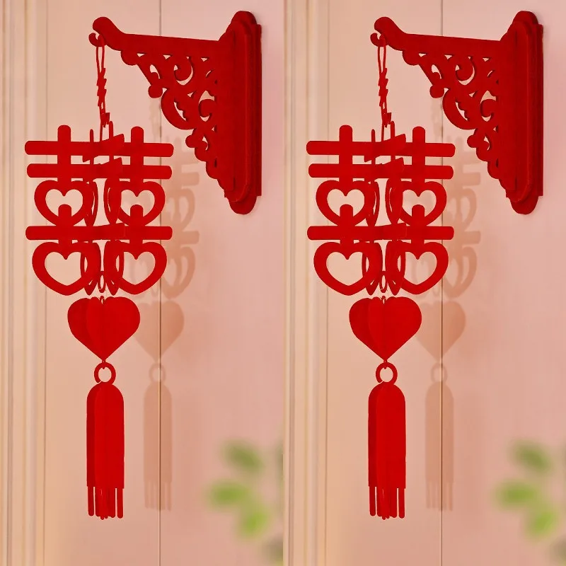 

1 Pair Chinese Wedding Door Hanging 3D Xi Words Bracket Decorative Wedding Living Room Bedroom Door Hanging Corridor Decor