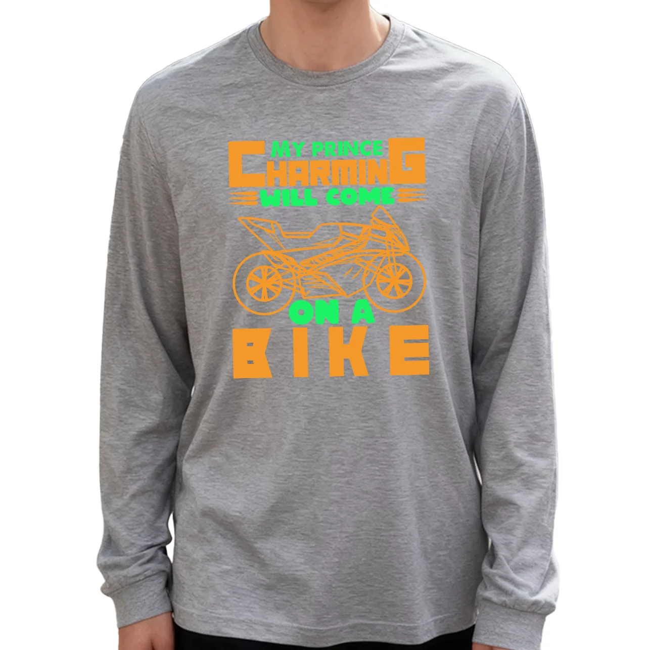 Il mio principe Harmin vedrà una maglietta a maniche lunghe da uomo in bicicletta 100% cotone 180 g girocollo casual stile quotidiano morbido e traspirante