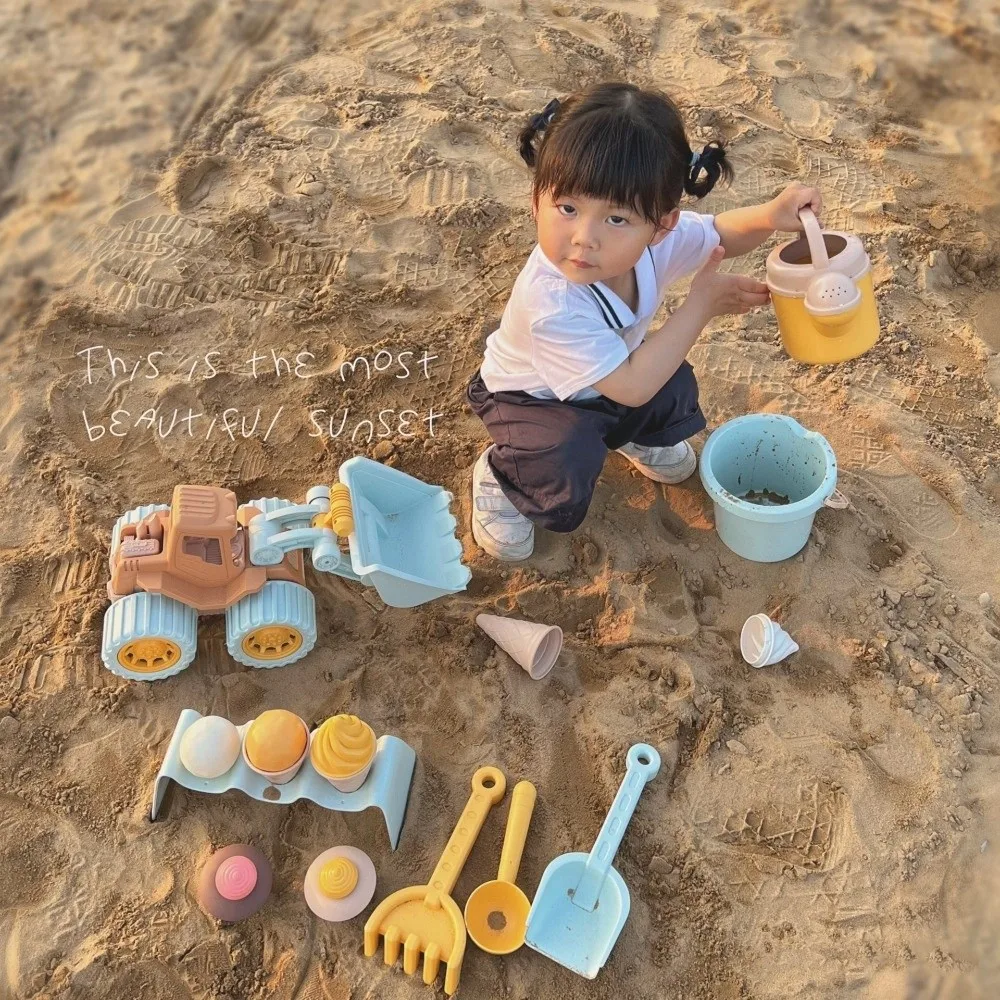 Novo nórdico crianças brinquedos de praia bulldozer sorvete verão praia brinquedos presentes aniversário areia água jogar ferramentas para crianças ao ar livre jogar