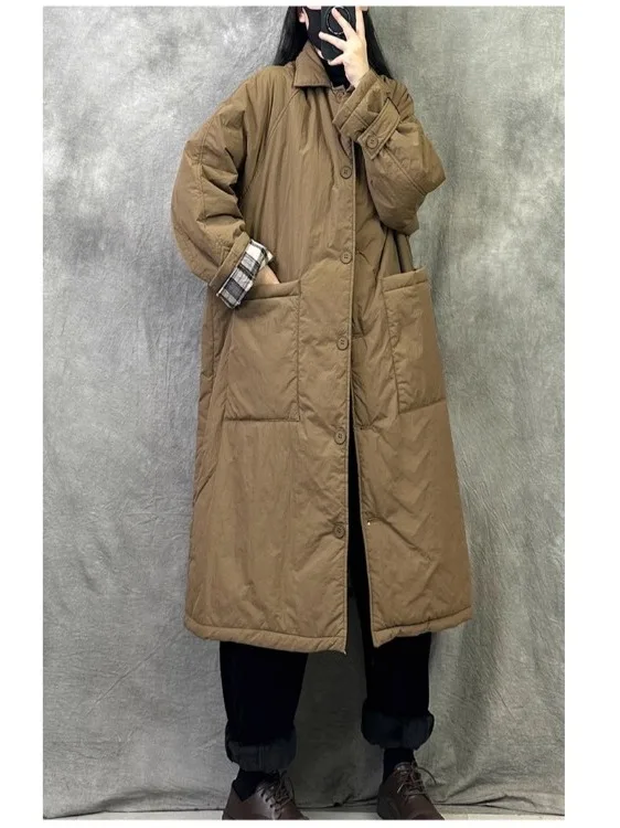 

Women's Thiened Cotton Jaet Loose Long Coat Warm Winter Outerwear Polyester Fiber Filling Pure Color oulder Sve