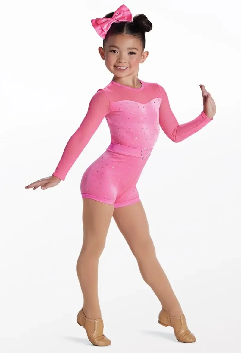 Rose red mesh long sleeved boxer shorts jazz performance outfit