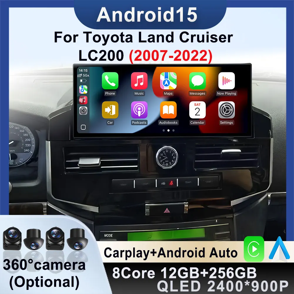For Toyota Land Cruiser LC200 2007 - 2022 12.3 inch Android 15 Car Radio CarPlay Video WiFi GPS Multimedia Navigation DSP Player