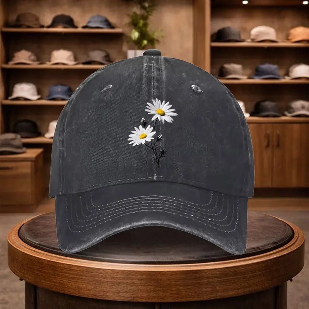1 Daisy Print Baseball Cap, Casual Snapback Hat, Fashion Hat, Outdoor Adjustable Leisure Cap, Suitable for All Seasons, Travel,
