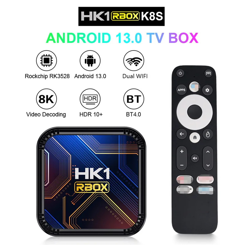 

Умная ТВ-приставка HK1RBOX K8S, Android 13 OS RK3528 8K HDR 10 + двойной Wi-Fi Android TV-приставка, медиаплеер, ТВ-приставка Bluetooth 4,0