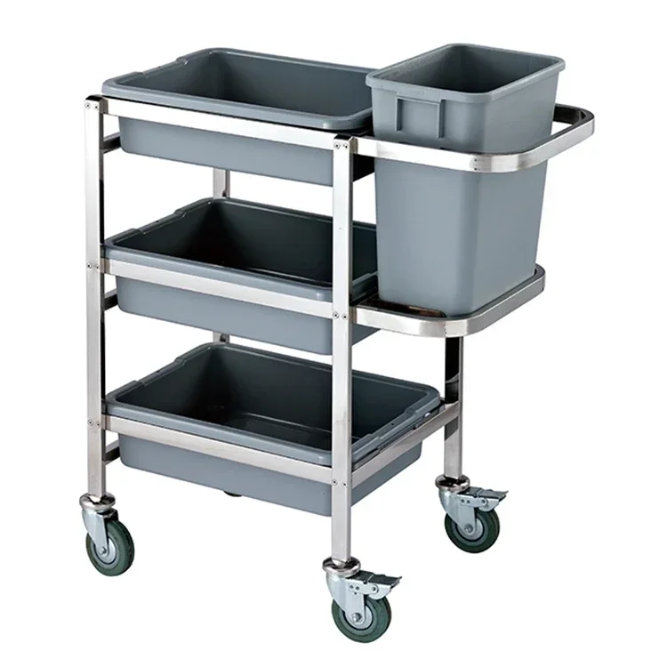 2026 High-end Restaurant Catering Service Plastic Tray Trolley Hotel Dish Collecting Cart kitchen Plate Collect Cleaning Trolley