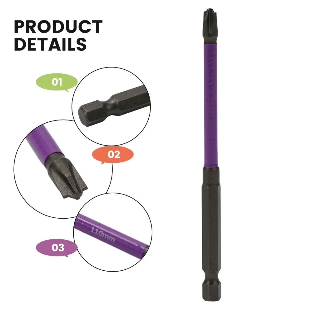 Magnetic Special Slotted Cross Screwdriver Bit FPH2 65mm/110mm for Electricians Rust Proof and Color Differentiation