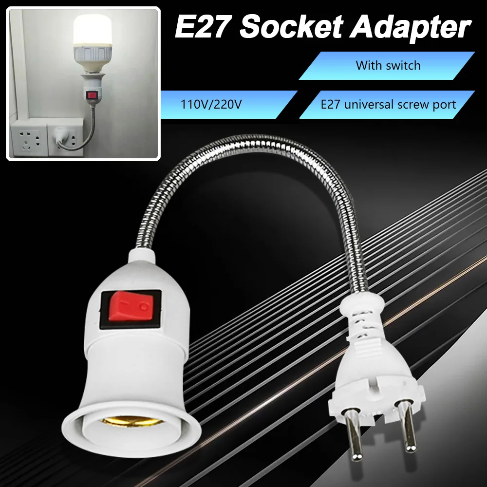 

E27 Socket Adapter With On/Off Switch To US/EU/UK Plug Flexible Extension Lamp Bulb Holder Converter