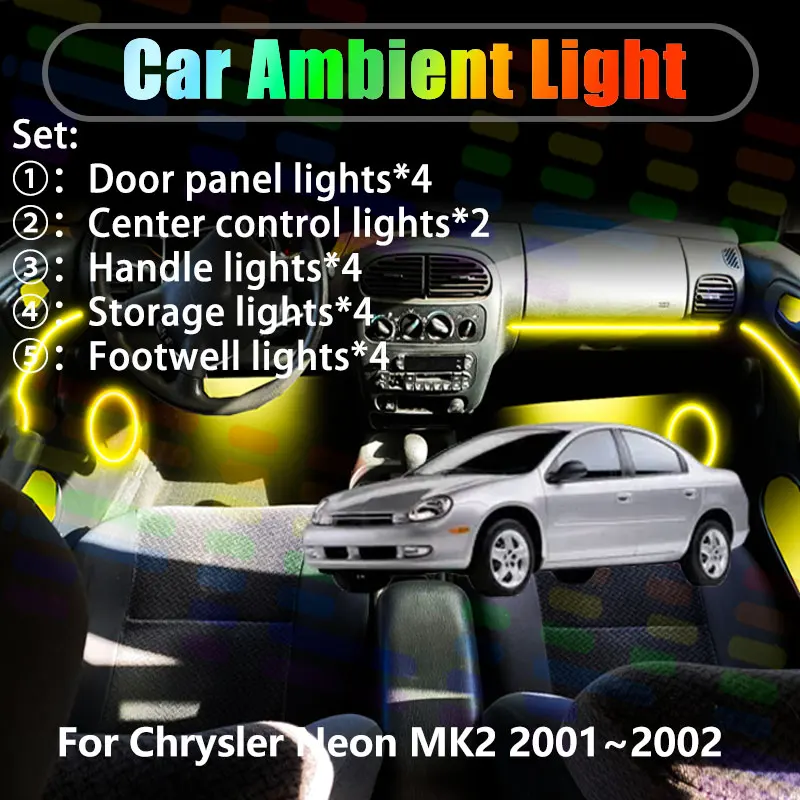 

For For Chrysler Neon MK2 2001~2002 Dodge 2/18 in 1 Car ambient lighting Led trunk interior led lights USB RGB Ensemble Streamer
