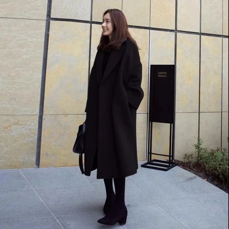 Autumn and Winter New Woolen Coat Thickened Large Korean Version Woolen Coat Women's Coat Loose Medium Long Women's Dress