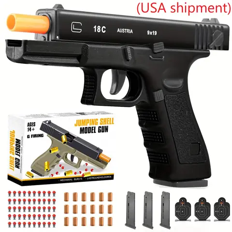 (USA shipment)Soft Bullet Toy Gun - Semi-Automatic Handgun with Shell Ejection and Auto Rebound， Tactical Target Shooting Game