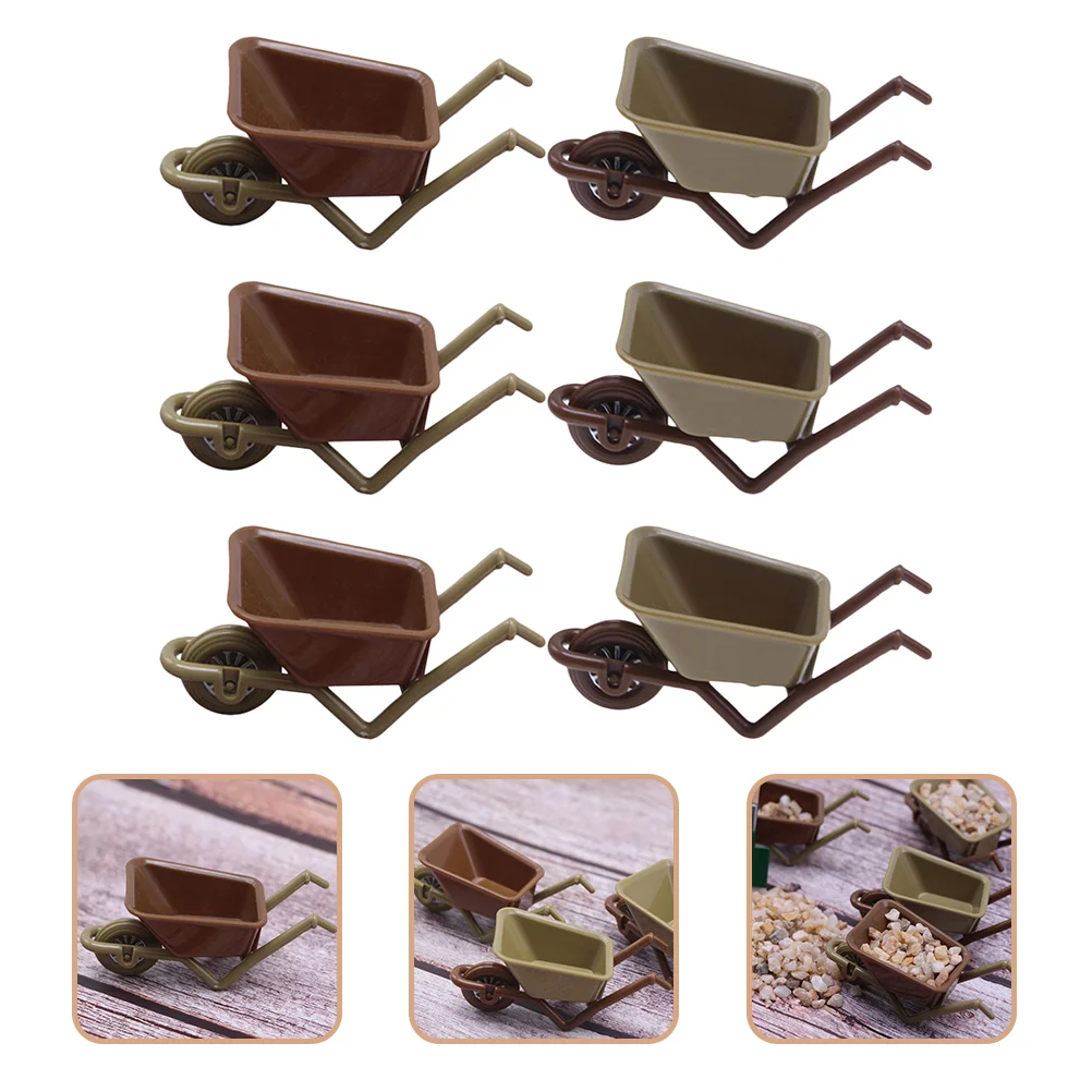 6 Pcs House Trailer Wheelbarrow Accessories Model Mini Decor Miniature Micro Garden Decors Plastic Scene Layout Props Toy