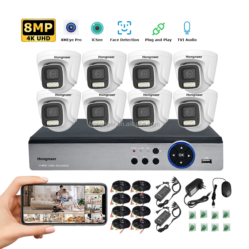 Hongnaer 8MP AHD Home DVR 8 Channel IP Digital Video Recorder Analog Security CCTV Camera Set Kit System 4K Surveillance System