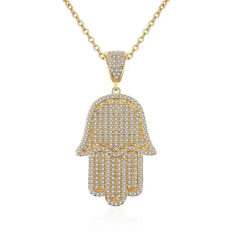 Fashion hip-hop sweater chain with women's micro inlaid AAA full diamond moissanite  creative palm internet famous necklace