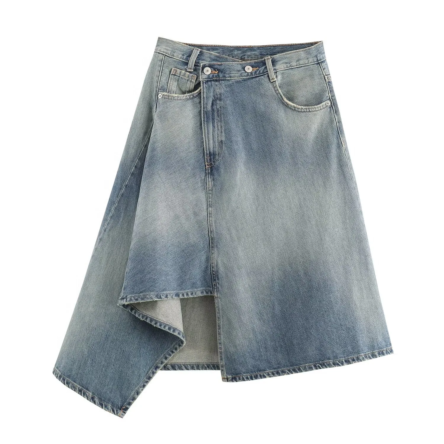 

Withered Fashionable Double Breasted Pants Waist Denim Midi Skirt Half Skirt For Women Skirt Woman Clothing Faldas Skirts