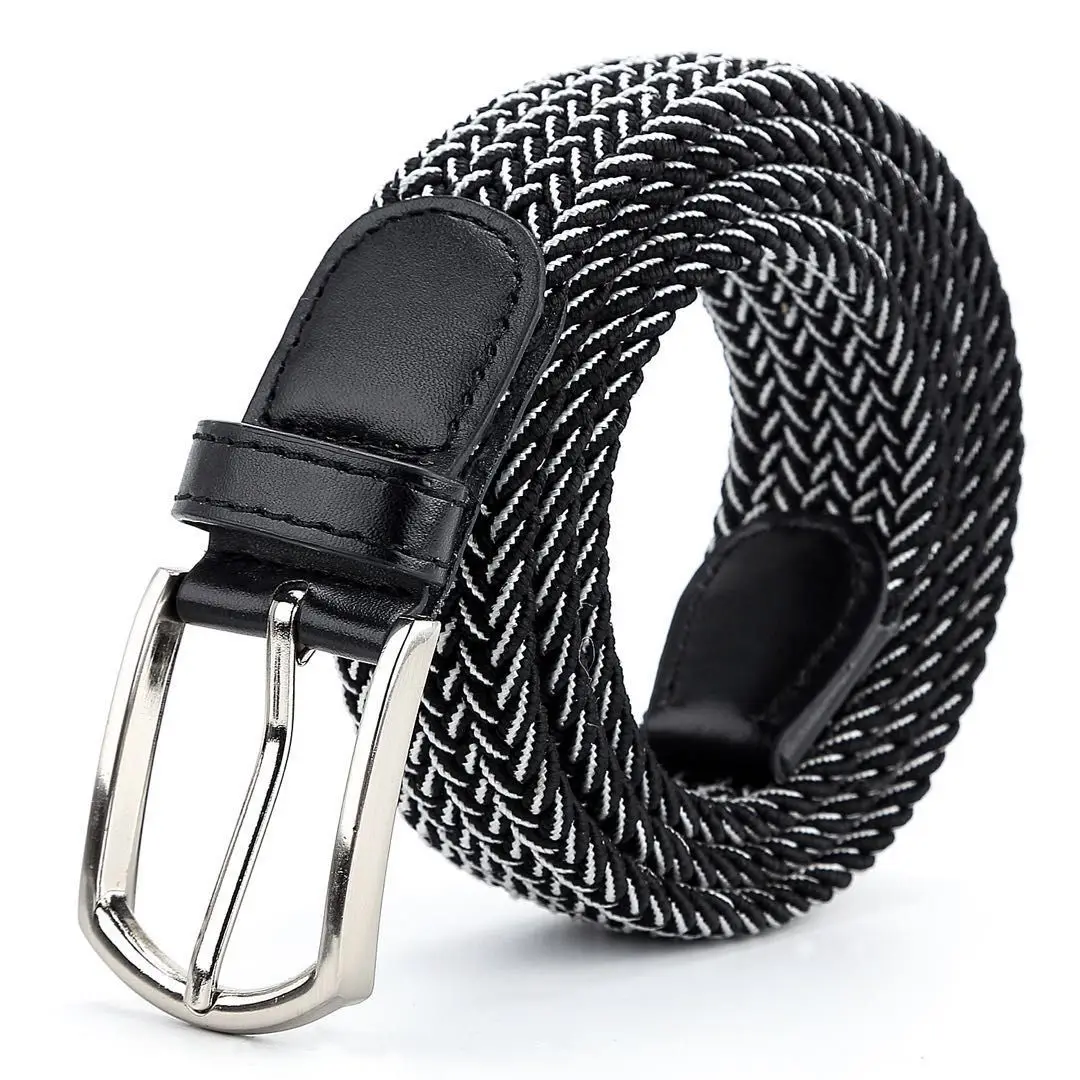 

0055 Navy Blue Luxury New Men Elastic Belt 110cm Long Clothing Accessories Casual Braided Canvas Korean All Match Buckle 2024