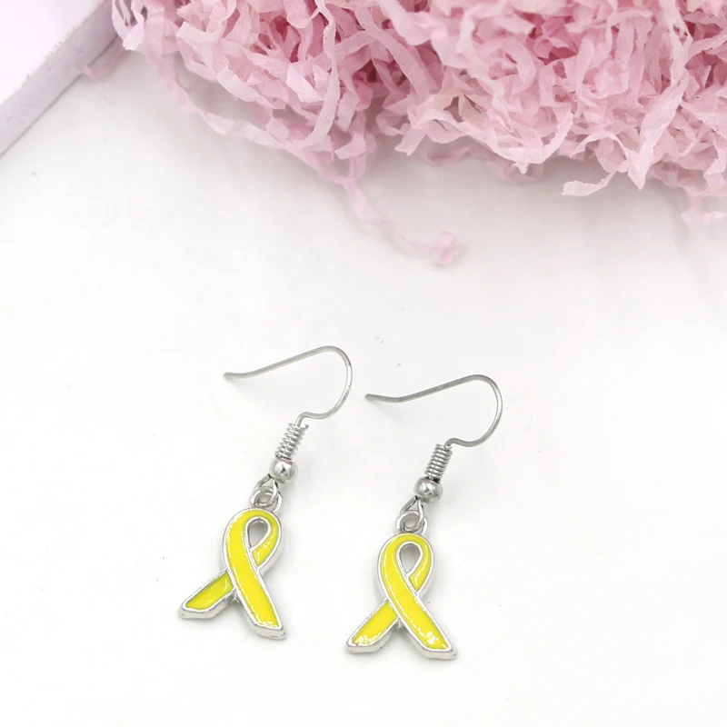 10PRS Lot Wholesale Simple Drop Earrings Endometriosis Yellow Pink Ribbon Breast Cancer Earring For Women Girl Awareness Jewelry