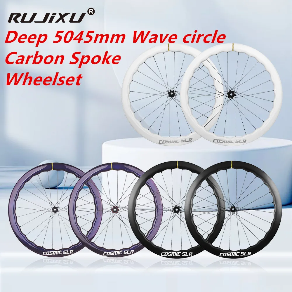 

5045mm Carbon Spoke Wheelset Road Bike 700c 28mm Outer Width Disc Brake Ratchet 36T 24 Holes Carbon Wheel Carbon fiber wave ring