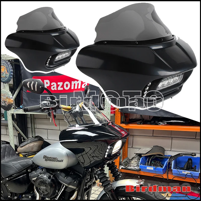 

Headlight Front Fairing Windshield With Hardware LED Headlamp Running Lights For Harley Softail Street Bob FXBB FXBBS FXLR FXST